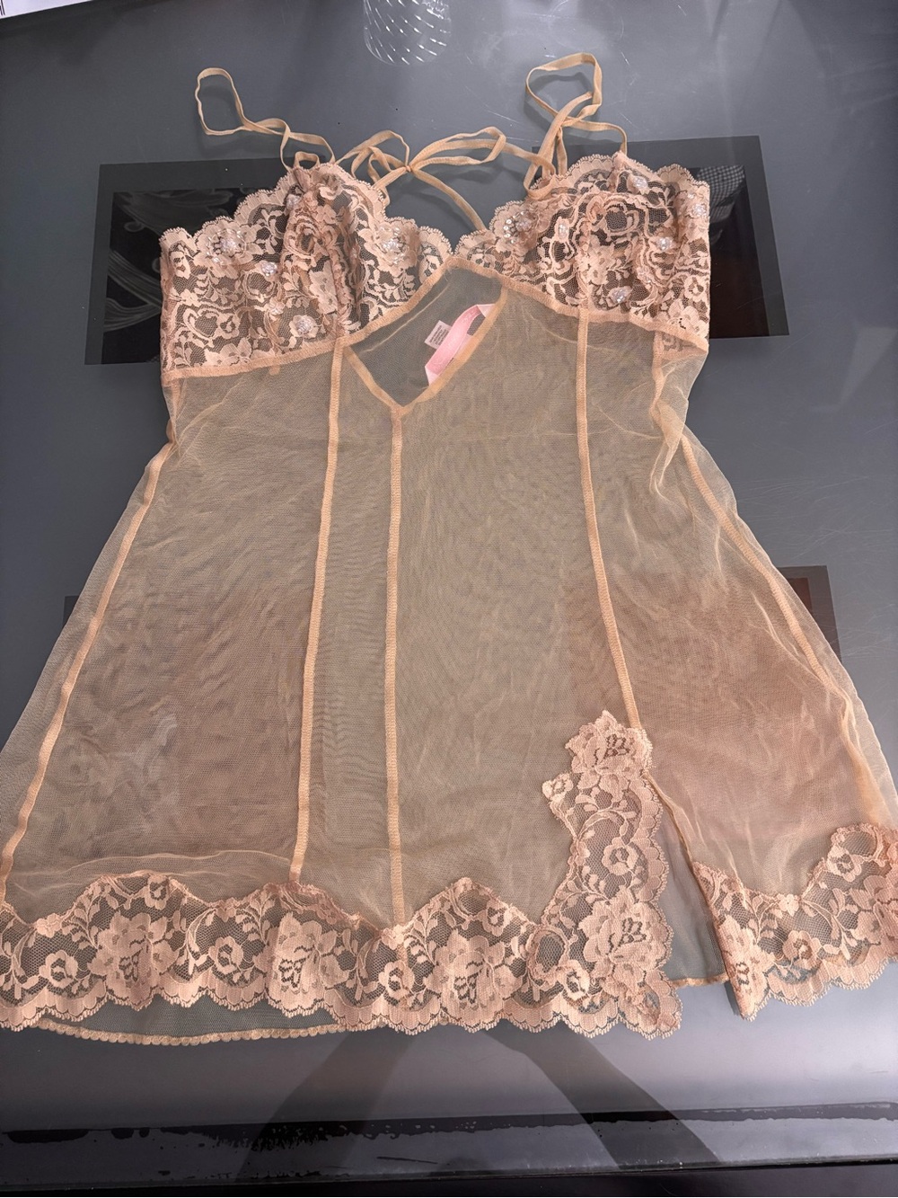 Victoria’s Secret 2 Piece Sheer Lacey Babydoll Lingerie & Thong NEW